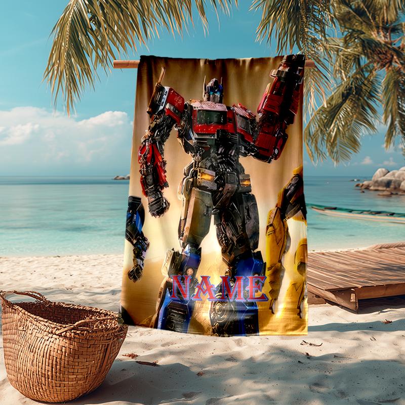Custom Name Ultra-Soft Beach Towel with Transformers Theme,Ideal for Pool - Camping, Diving - Perfect Travel Essential, Vibrant Beach Towel.