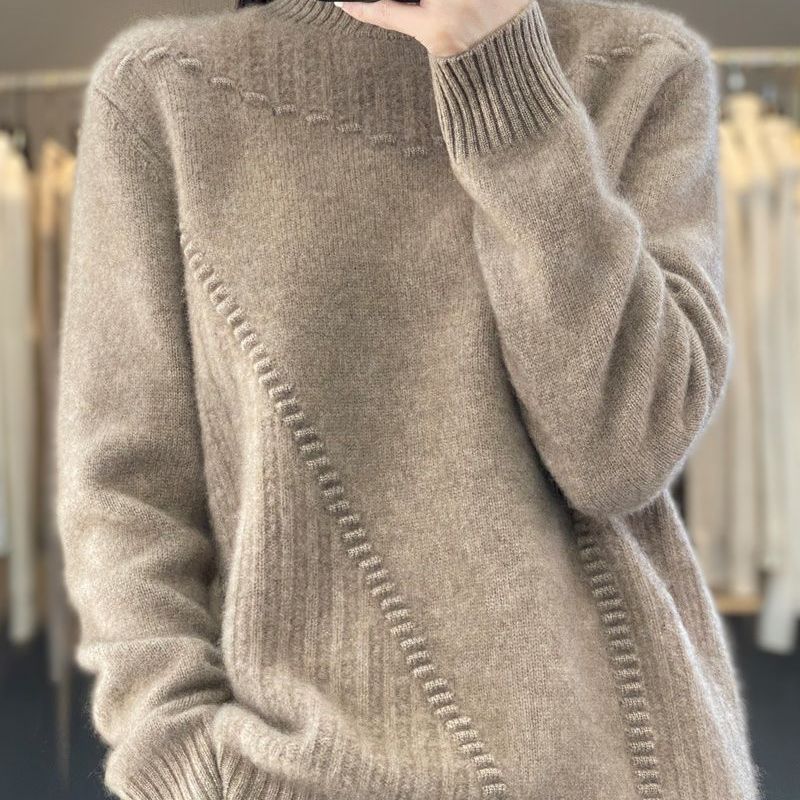 Women's Solid Color Thick Drum Wave Sweater Korean Version Pullover Half High Collar for Inner and Outer Wear Fashionable Base Women's Sweater