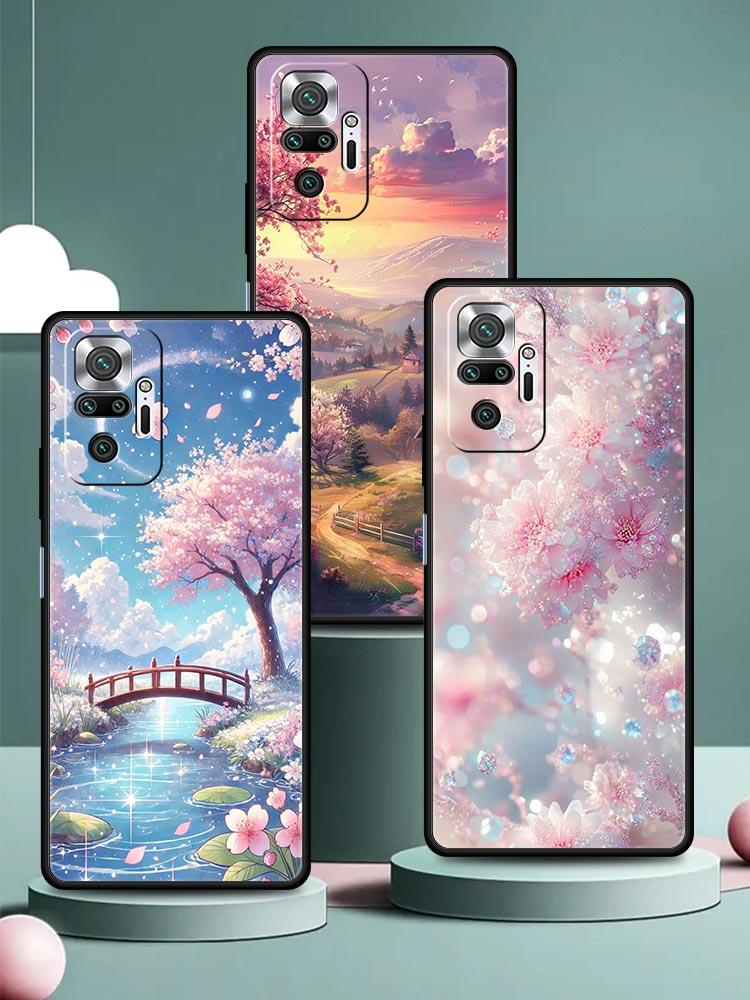 Корейский чехол с цветами для Redmi 14C 10C Note 15 14 13 12 10 11 K40 Pro Plus 5G, противоударный, мягкий ТПУ, чехол-бампер