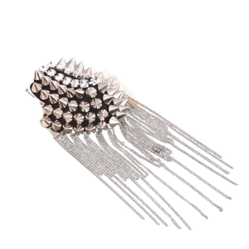 Cool Club Tassel Chain Epaulette Pin Jacket Vintage Brooch Rivet Shoulder Badges  Stage performance