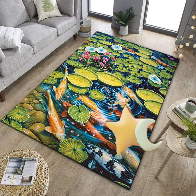 Koi Fish Artwork Office Rug Chair Mat, Entryway Carpet, Suitable for Front Door, Bedroom, Living Room, Desk, Holiday Gift