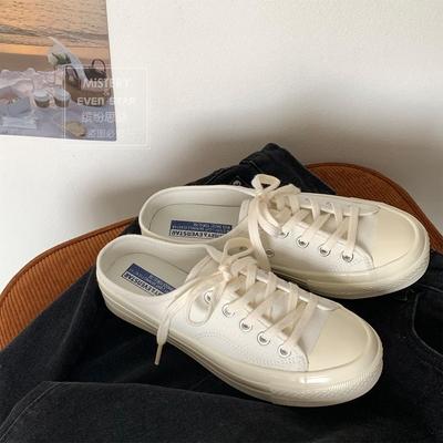 Полутапочки женские парусиновые туфли студенческие на одном педале ленивые туфли 203