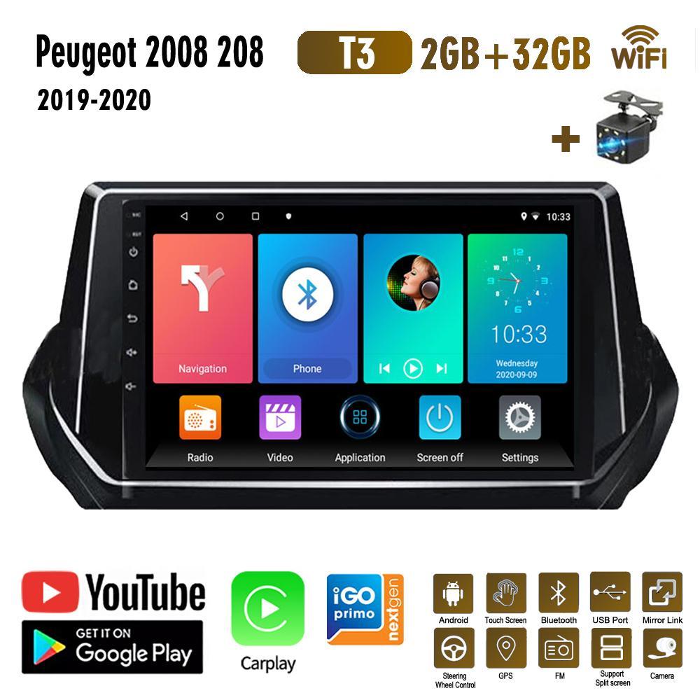 Автомобильный радиоприемник GPS-навигационная система для Peugeot 2008 208 2019 2020 2 Din Android WiFi автомобильный мультимедийный плеер авто стерео FM-радио головное устройство 2 + 32 ГБ