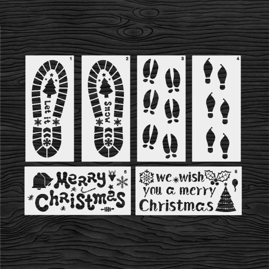 Рождественский трафарет для печати следов, многоцелевой многоразовый праздник, сделай сам, настенная живопись, ремесленный проект, набор шаблонов для следа эльфа Санта-Клауса