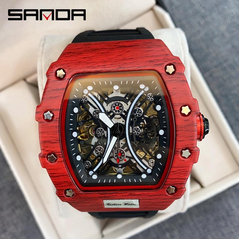 SANDA квадратные кварцевые модные мужские часы для отдыха, крутые, полностью автоматические механические наручные часы