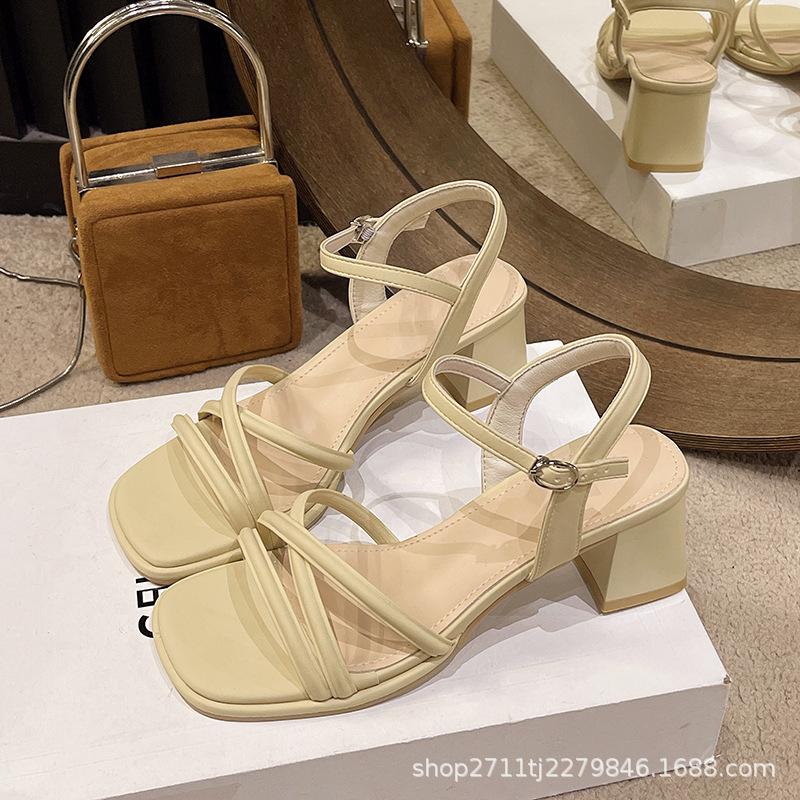 Женские сандалии, летняя новая модная универсальная обувь 2025 года, с юбкой, с темпераментом, на высоком толстом каблуке