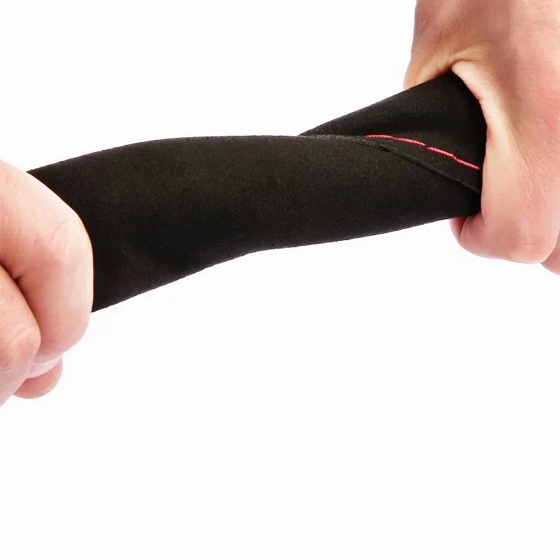 Черный замшевый чехол на руль с иголками и нитками, оплетка своими руками, чехол на руль автомобиля диаметром 38 см, автомобильные аксессуары