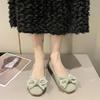 Женская обувь Зеленые женские туфли Slip On с бантом Роскошная обувь Осень 2024 Новое оригинальное стильное предложение 39 Летние предложения A
