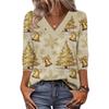 Women's Loose Comfortable Casual Fashion V-Neck Christmas Print 3/4 Sleeve Top