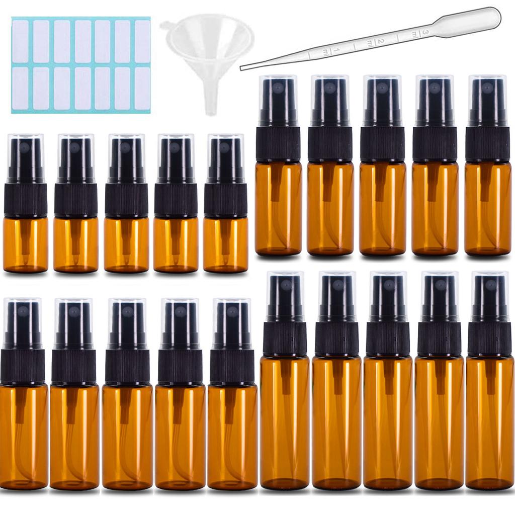 5/10 Pack Amber Glass Spray Bottles, Fine Mist Spray Bottles with Pipette Funnel Labels,Travel Dispenser Bottles for Essential Oils Cleaning Skin Care
