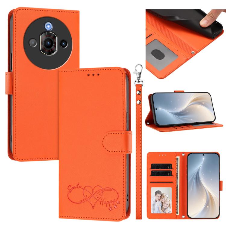 Happy Heart Pattern Magnetic Closure Vegan Leather Phone Case With Wrist Strap For ZTE Blade A56 4G