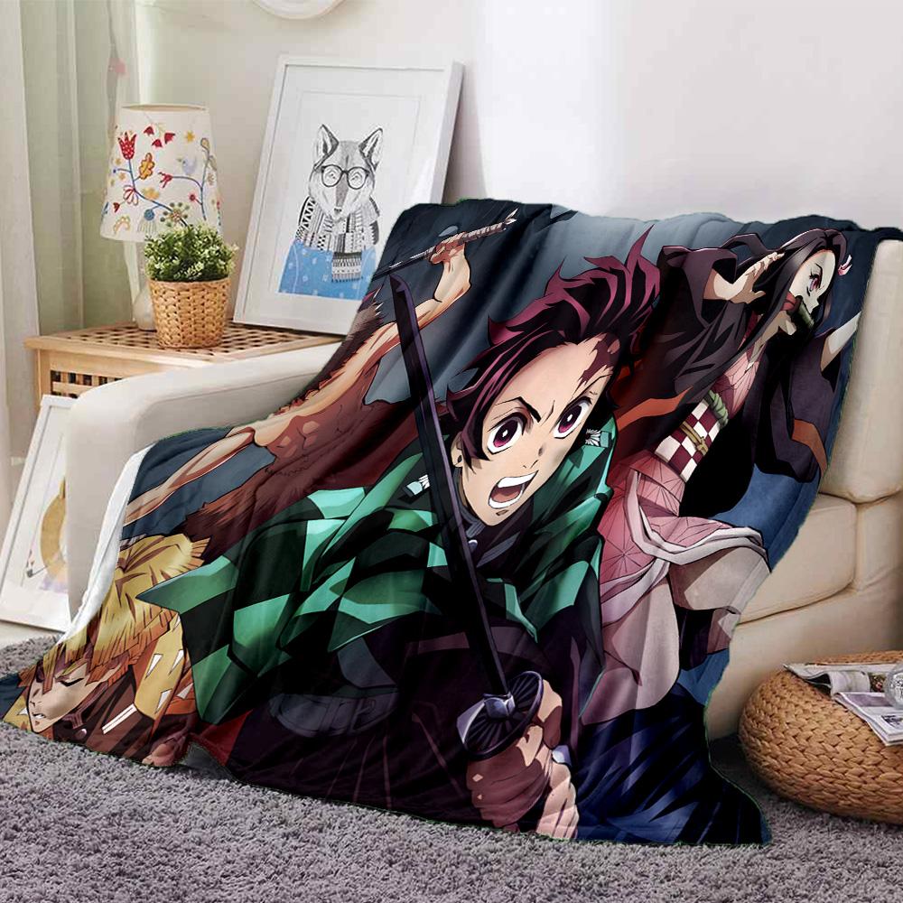 Demon Anime Group Flannel Blanket, Soft Polyester, Modern Design, All-Season for Camping, Travel, Gifts for holidays or birthdays