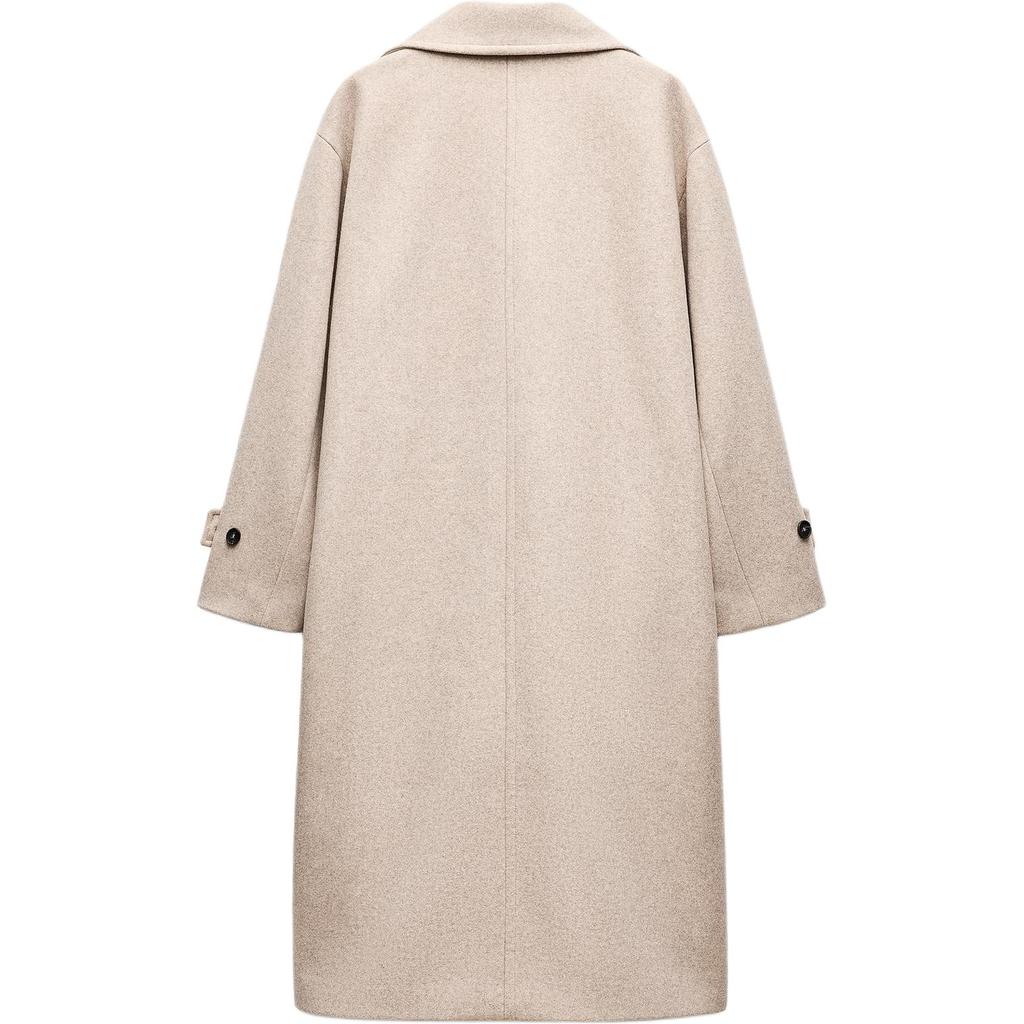 Zara Свободное однотонное двубортное пальто Женское пальто бежевое 3046299-450