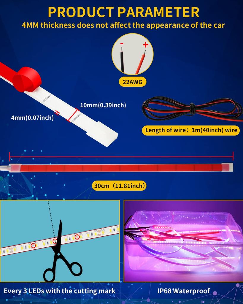 DUOFU365 LED Tape Light, Car LED Tape, Footlight, Interior, Boat,