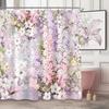 Purple Cute Floral Shower Curtain Color Pink Flower Fabric Bathroom Shower Curtain, Watercolor Cloth Shower Curtain