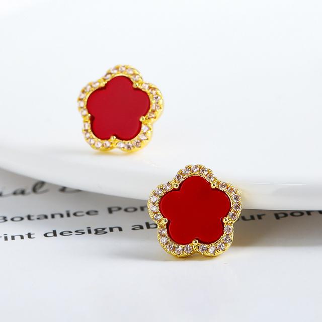 Plant Flowers Geometric Five Leaf Petals Women Luxury Earrings Shiny Clover Bridal Lovely Gift