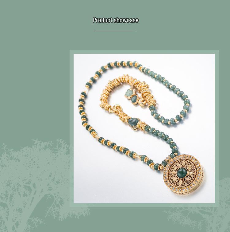 Jade Stone Large Compass Necklace - Vintage Luxurious Pendant