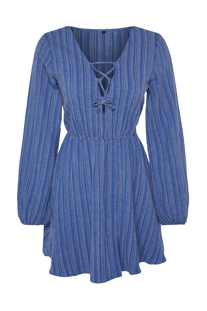 Women's Fashion New Dress Black Mini Woven Tie-Up Linen Blend Beach Dress