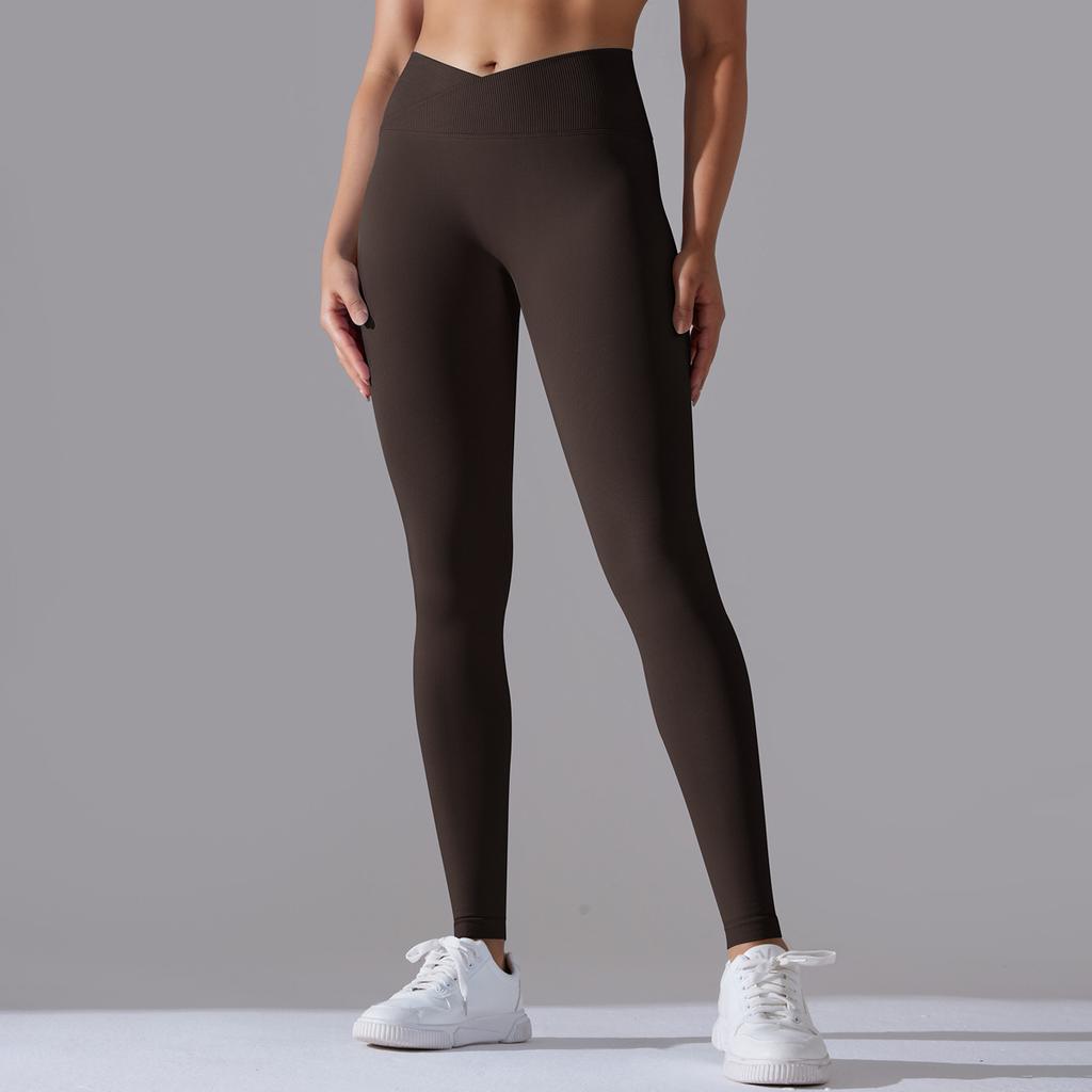 Seamless Tight Yoga Pants For Women, Crossed High Waisted Peach Hip Lifting Sports Pants, Breathable Quick Drying Fitness Pants For Women