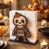 Autumn Harvest Table Ornament Halloween Wooden Napkin Holder, Cute Black Cat Mummy Pumpkin Cartoon Pattern Decor Desktop Organizer for Party,