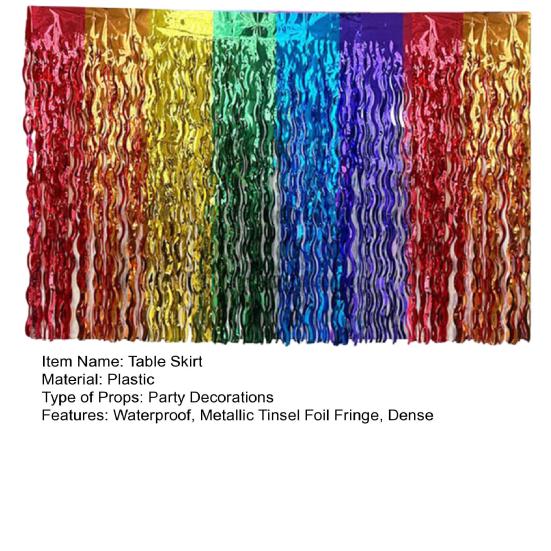 Юбка для стола Волнистая металлическая мишура с бахромой из фольги Многоразовая водонепроницаемая плотная пляжная вечеринка в джунглях Церемония украшения дня рождения Юбка для стола для
