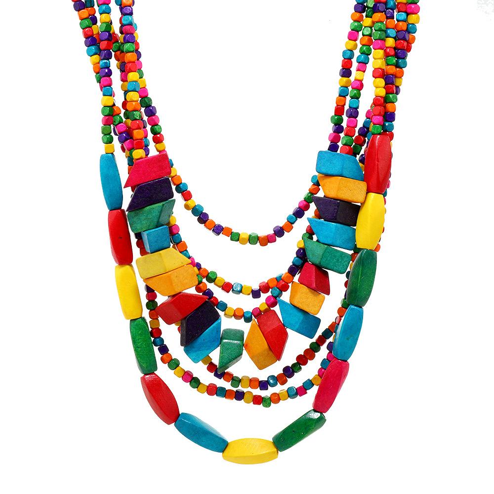 Персонализированное универсальное ожерелье с бахромой из цветных рисовых бусин, преувеличенная многослойная креативная цепочка на шею в этническом стиле