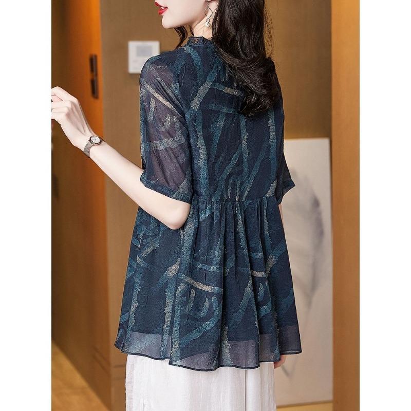 Женская шифоновая рубашка с коротким рукавом новая летняя мода простая маленькая рубашка свободный топ