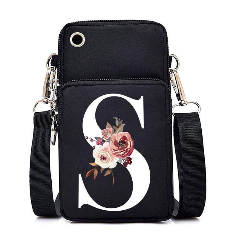 Letter Printing, Black Oblique Span Bag, Mobile Phone Bag, Light To Carry, Vertical Length And Width, Change Bag.