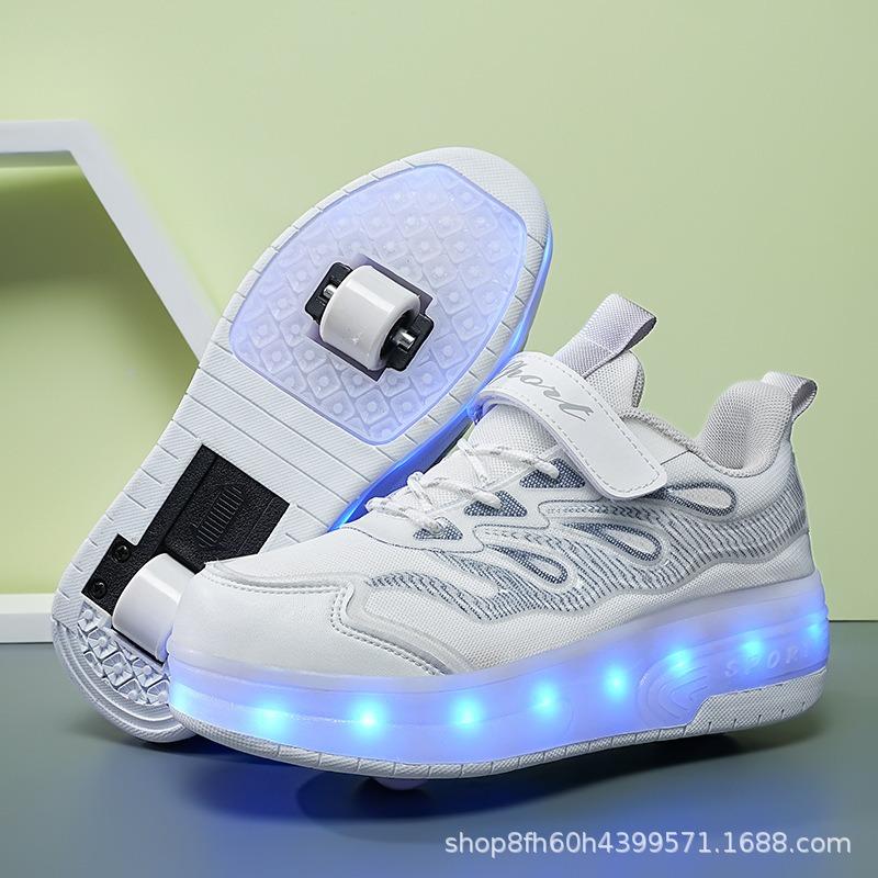 Роликовые кроссовки на двойных колесах, студенческая версия, роликовые кроссовки с автоматической усадкой, детские коньки с зарядкой