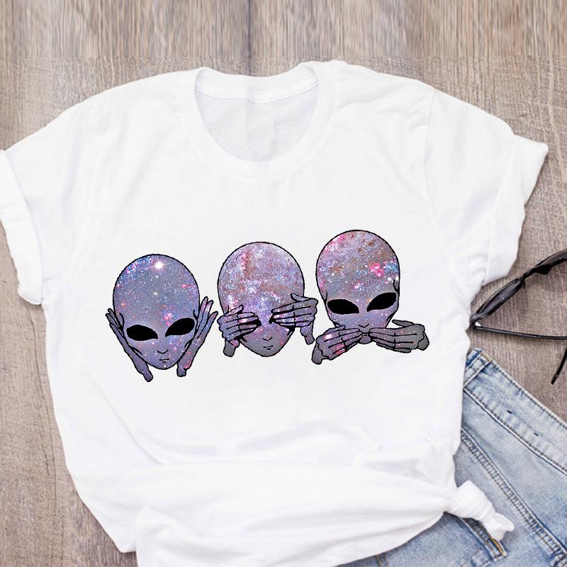 Women Graphic Cartoon Alien Color Ladies Summer Print T Shirt Shirt Tops Lady Clothes Womens