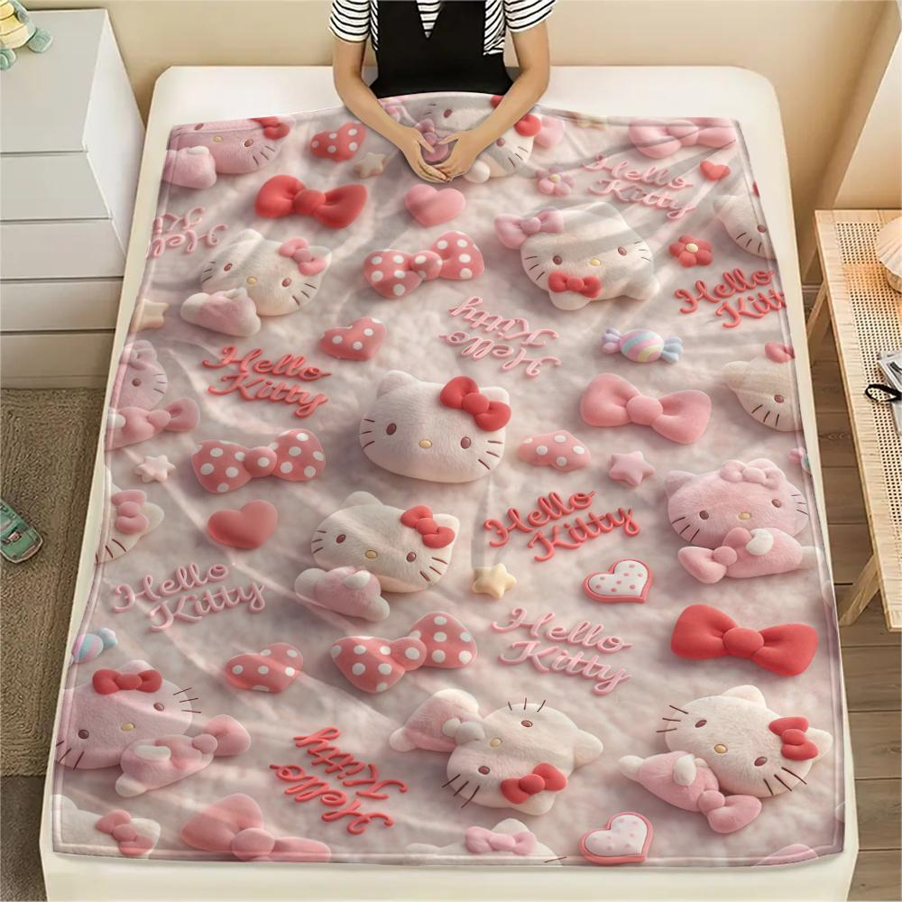 1 шт. Розовое фланелевое одеяло Hello Kitty с принтом, Высококачественное, Для всех сезонов, Декор для дома, Тепло и комфорт, Идеально для рождественских подарков