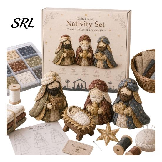Christmas Tabletop Decorations Nativity Scene Patchwork DIY Kit, Fabric Sewing Festive Crafting Supplies Religious Quilted Craft Set for Handmade Home