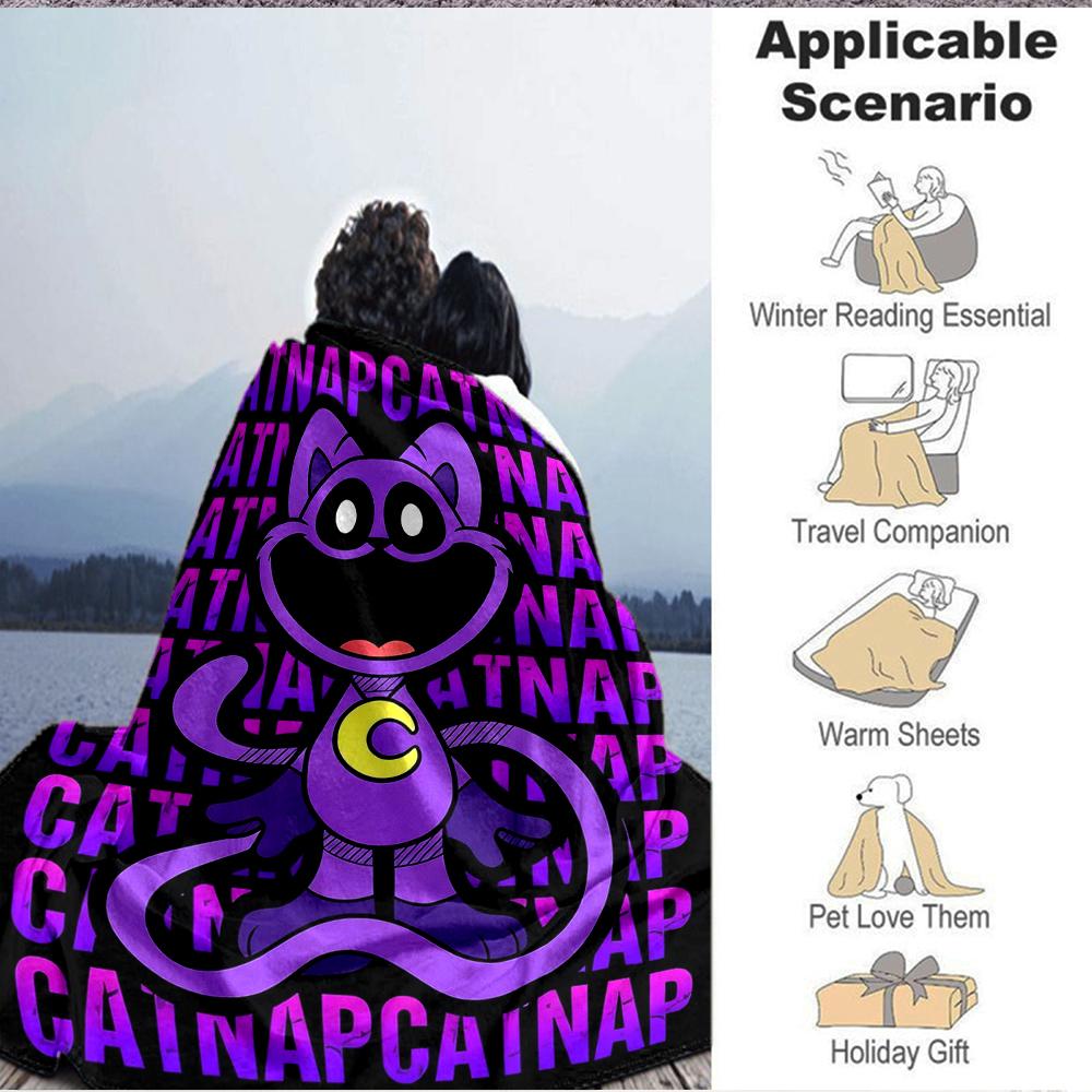 1Pc Purple Cat Nap Blanket Soft And Comfortable Casual Warm Camping Travel Christmas Halloween Xmas Gift M92886