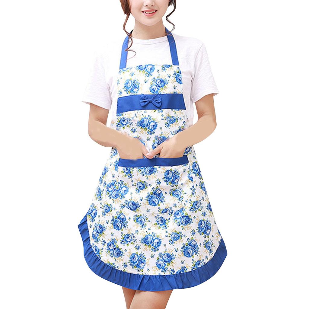 Женский кухонный фартук с цветочным принтом, карманами и регулируемым поясом, водонепроницаемый женский фартук-нагрудник