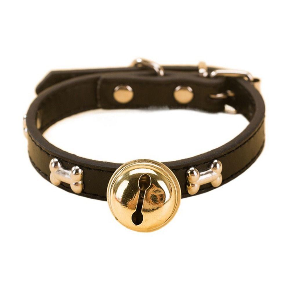 Zinc Zinc Alloy Dog Neck Ring Adjustable Dog Bone Collar Dog Gold Bell Chain Cat Paw Print Bell Collar  Party