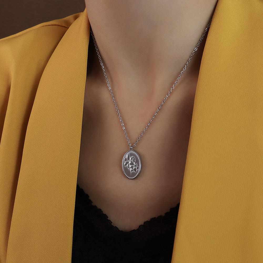 Овальная роза ключичная цепочка из титановой стали 18-каратного золота, невыцветающая подвеска на ожерелье