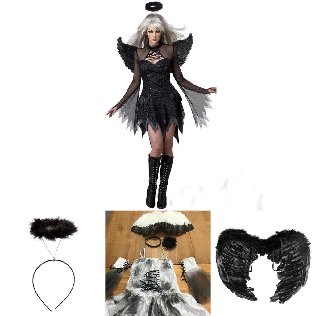 Halloween Womens Dark Angel Devil Costume Fancy Dress Ghost Bar Party Cosplay