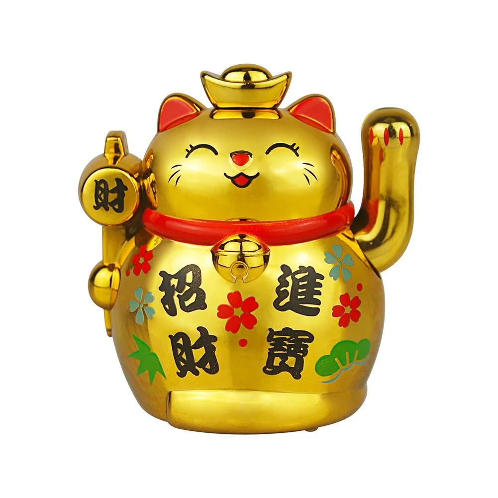 Solar Powered Lucky Cat Car Ornament Cartoon Wealth & Prosperity Cat Doll Auto Dashboard Decoration Cute Waving Car Accessories