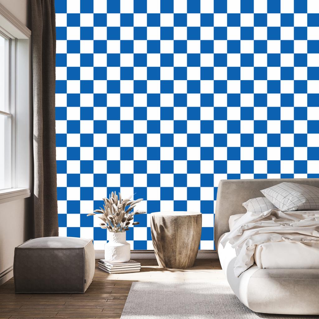 Checkerboard Wallpaper Blue, White and Azure for Living Room and Bedroom 50x1000