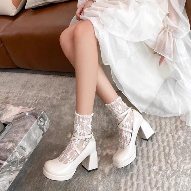 Женская обувь 2024 года, брендовые женские туфли Mary Janes на высоком каблуке, модные туфли с пряжкой и ремешком, туфли-лодочки для женщин, горячая распродажа, неглубокие сплошные каблуки для женщин