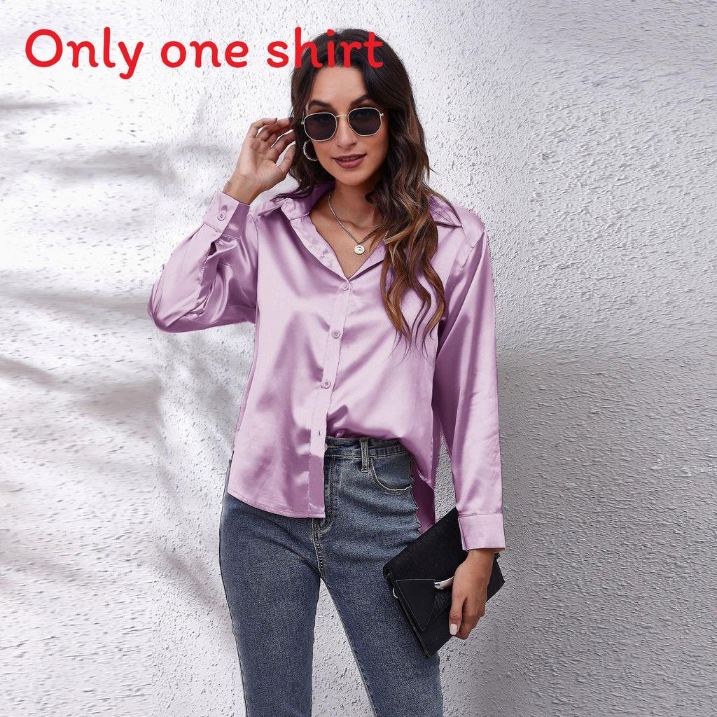 Satin Shirt For Women With Long Sleeves And Button Front For Office Wear