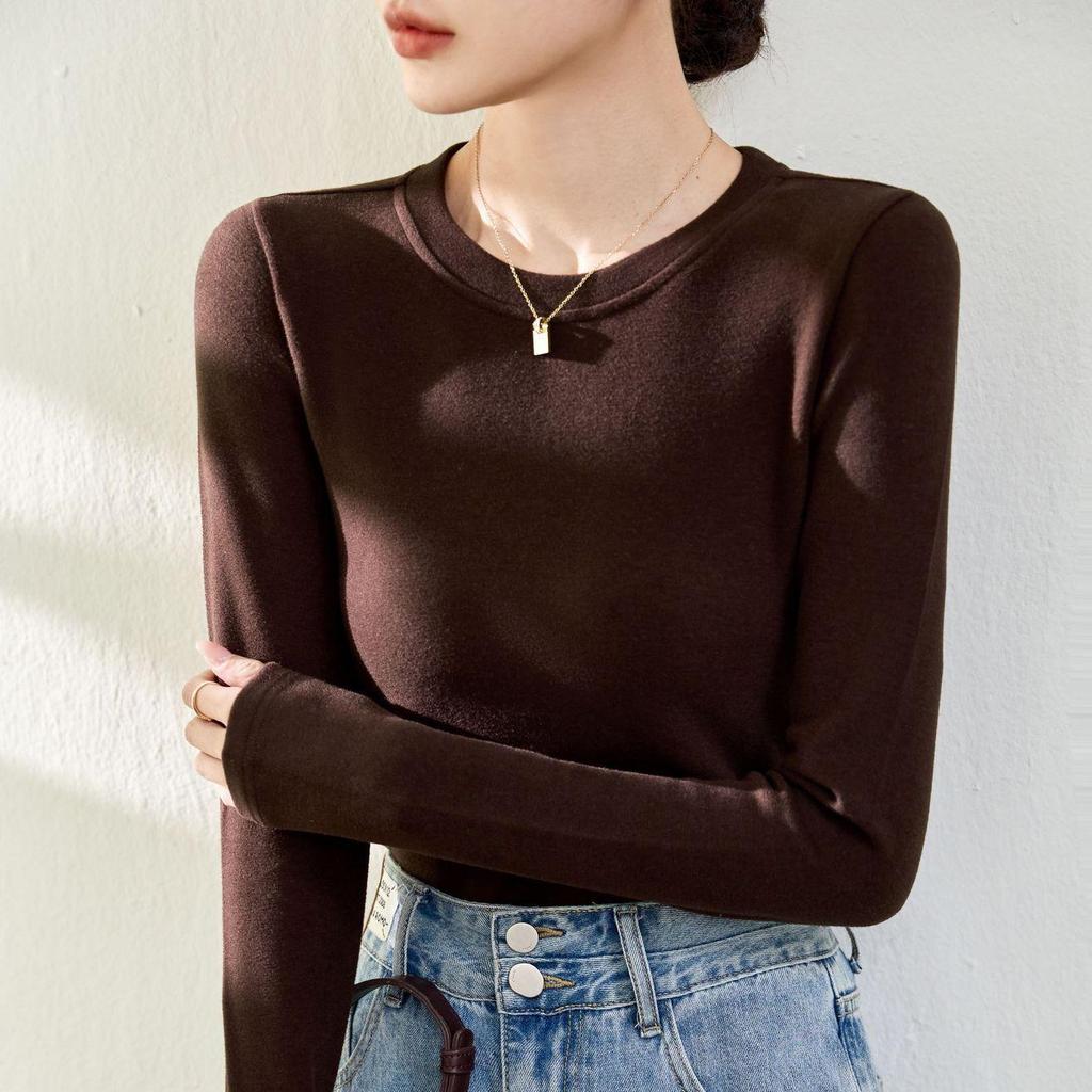 Женский двусторонний красный топ из немецкого бархата с полувысоким воротником и длинными рукавами — новинка осени/зимы 2024 г.