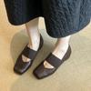 Sheepskin Version~ Leather Square Head Elastic Band Mary Jane Shoes Women's 2025 New Fashionable Versatile Shallow Mouth Flat-soled Single Shoes