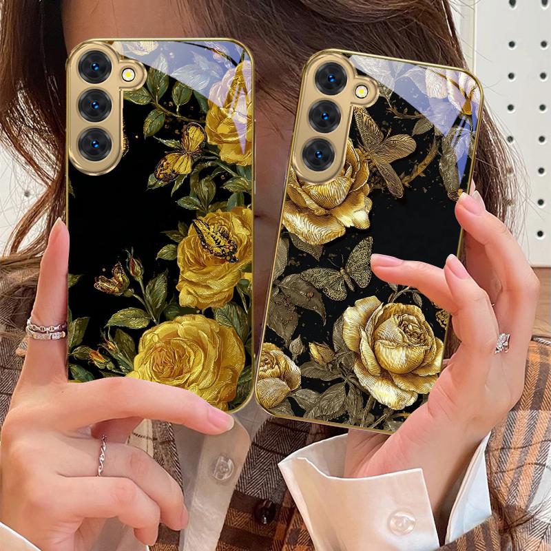Бабочка из лепестков роз Для Samsung Galaxy S26 S20 FE S21 S22 S23 Plus S24 Ultra 25Ultra S21+ S9 S22 S8 Золотой стеклянный чехол для телефона
