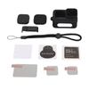 Action Camera Silicone Sleeve Case Tempered Glass Film Lens Cover Charging Side Cover Set Black