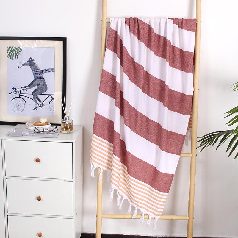 Turkish Cotton Striped Beach Towel with Tassels – Absorbent, Ideal for Bathing, Swimming, and Sun Protection