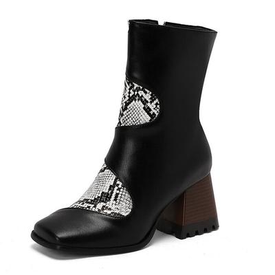 Мода Осень Зима 2025 Женские Ботильоны на Квадратном Каблуке Повседневная Обувь Женская Цвет Блокировка botas mujer Большой Размер 42 43 WSH5173