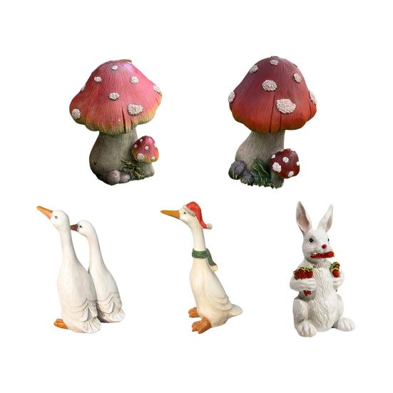 Resin Garden Figurine Cute Mushroom Goose Bunny Statue for Outdoor Garden Backyard Yard Porch Patio Lawn Decor