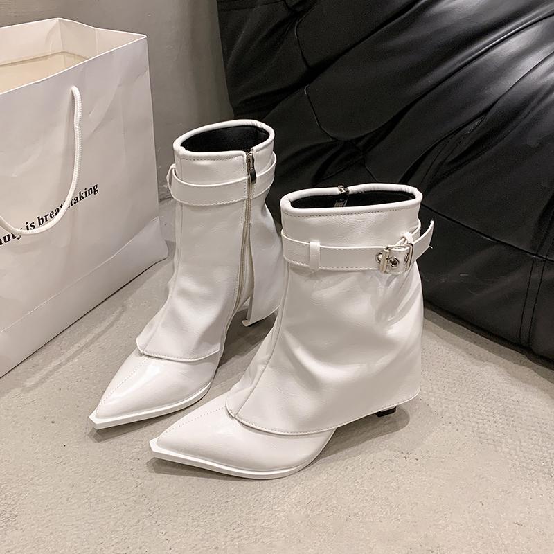 Модные зимние новые ботильоны на тонком каблуке из хлопка, женская мода, острый носок, боковая молния, ремешок с пряжкой, противоскользящие, износостойкие