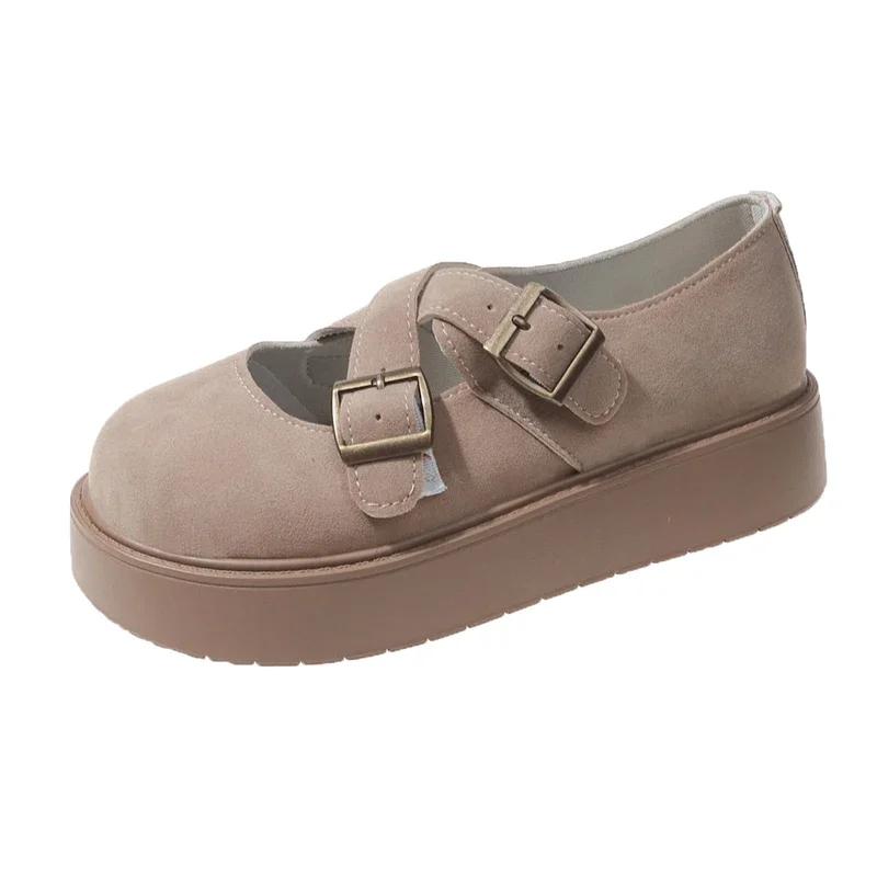 Распродажа модной женской обуви 2024 года. Модные женские туфли на плоской подошве с пряжкой. Осенние туфли из замши с круглым носком. Повседневные удобные офисные женские туфли.